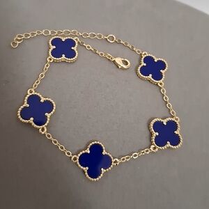 Agate blue four leafs Clovers  flowers bracelet